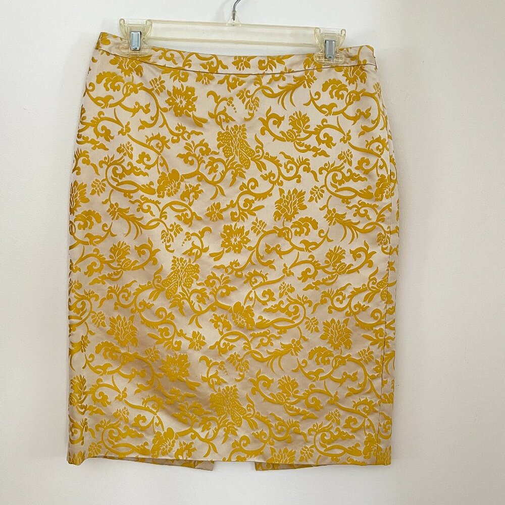 Y2K Banana Republic Womens Sz 4 Knee Length Pencil Skirt Gold Beige 100% Silk